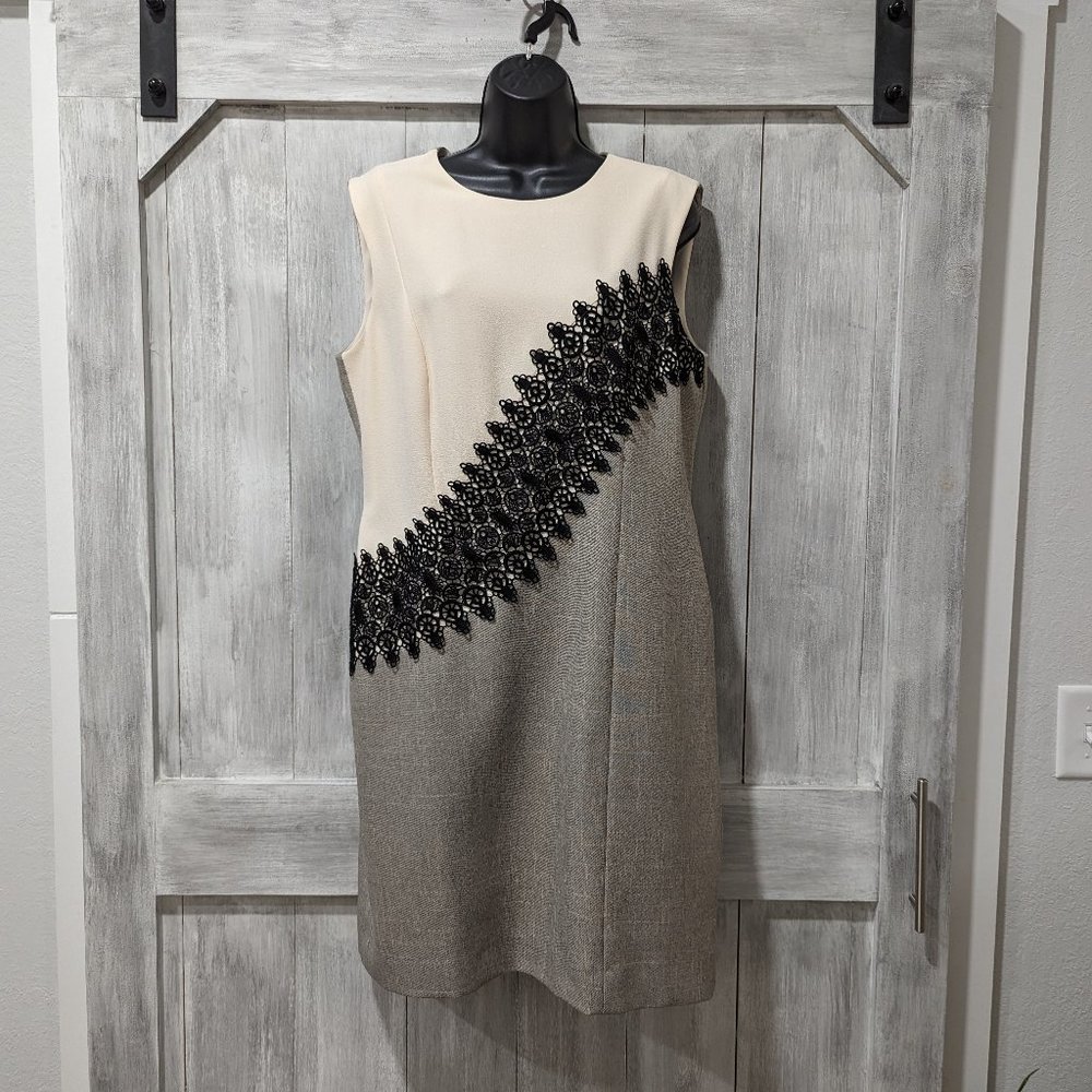 Antonio Melani Ivory, Black & Grey Sleeveless Dress Size  12